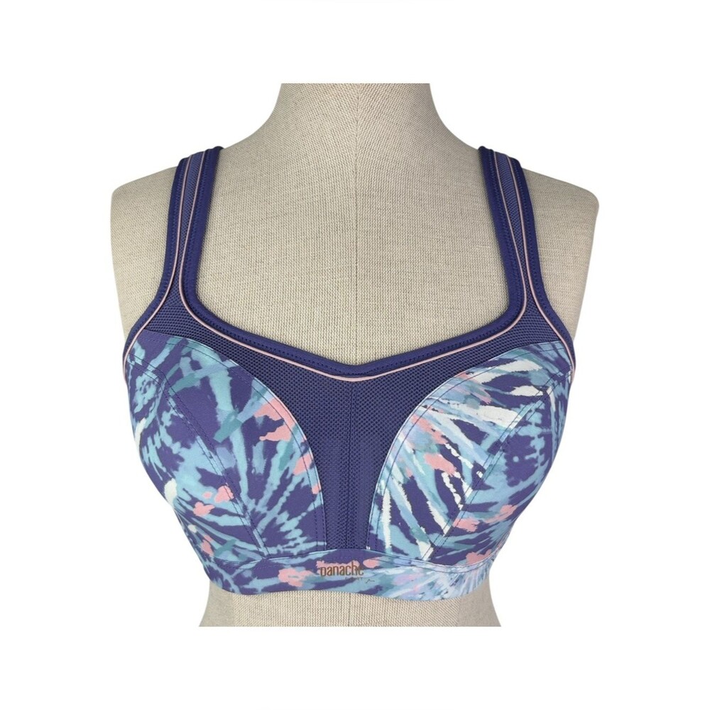 Panache Power Sport Wired Sports Bra sz 32DD * Purple Blue Tie Dye Underwire Bra